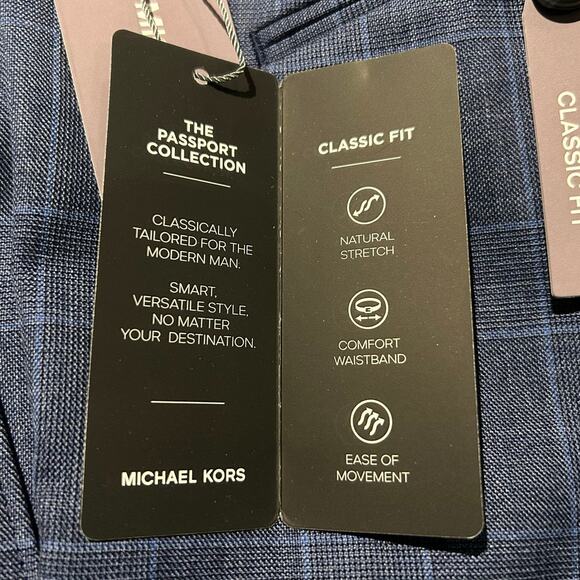 NWT Michael Kors Malone Plaid Classic Fit Stretch Dress Pants, Blue, 40W x 30L - Picture 9 of 9